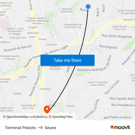 Terminal Peixoto to Seune map