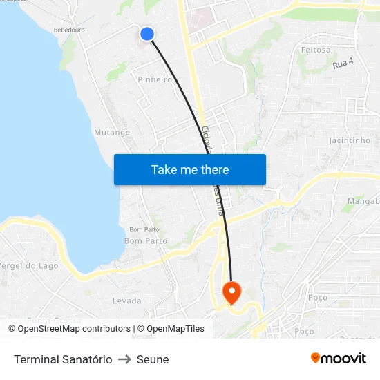 Terminal Sanatório to Seune map