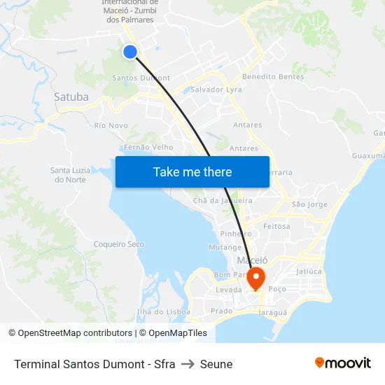 Terminal Santos Dumont - Sfra to Seune map