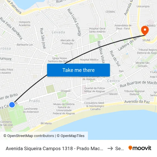 Avenida Siqueira Campos 1318 - Prado Maceió - Al Brasil to Seune map