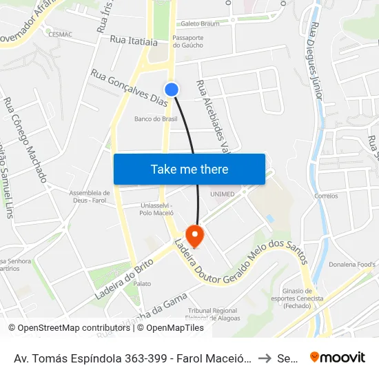 Av. Tomás Espíndola 363-399 - Farol Maceió - Al Brasil to Seune map