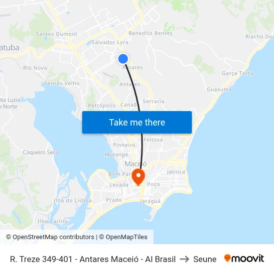 R. Treze 349-401 - Antares Maceió - Al Brasil to Seune map