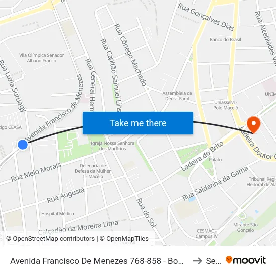 Avenida Francisco De Menezes 768-858 - Bom Parto Maceió - Al Brasil to Seune map