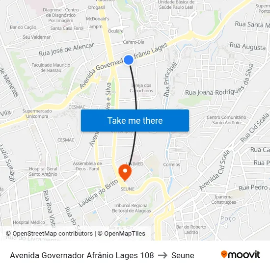 Avenida Governador Afrânio Lages 108 to Seune map
