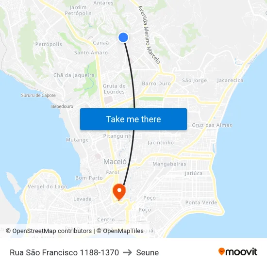Rua São Francisco 1188-1370 to Seune map