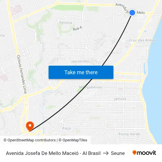 Avenida Josefa De Mello Maceió - Al Brasil to Seune map