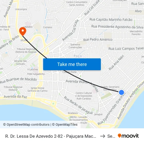 R. Dr. Lessa De Azevedo 2-82 - Pajuçara Maceió - Al 57030-180 Brasil to Seune map