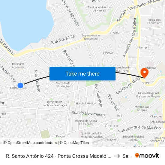 R. Santo Antônio 424 - Ponta Grossa Maceió - Al 57014-680 Brasil to Seune map