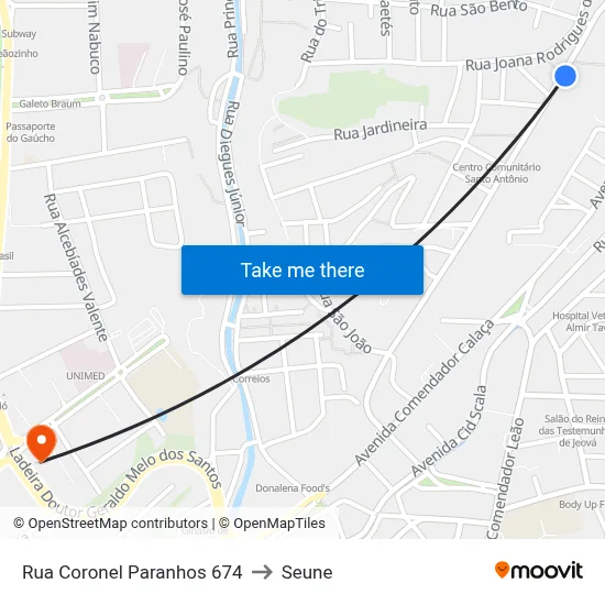Rua Coronel Paranhos 674 to Seune map