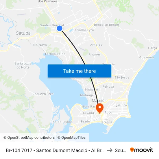 Br-104 7017 - Santos Dumont Maceió - Al Brasil to Seune map