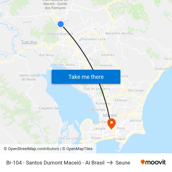 Br-104 - Santos Dumont Maceió - Al Brasil to Seune map