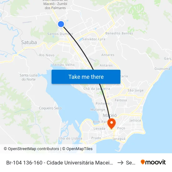 Br-104 136-160 - Cidade Universitária Maceió - Al Brasil to Seune map