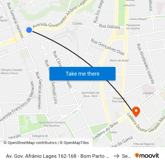Av. Gov. Afrânio Lages 162-168 - Bom Parto Maceió - Al Brasil to Seune map