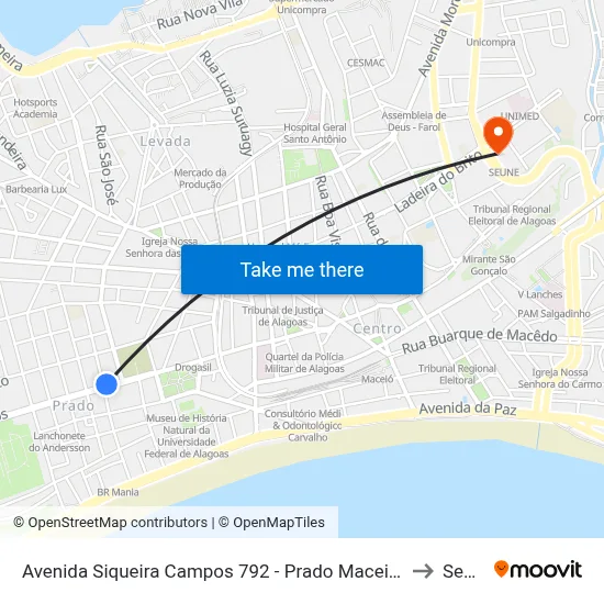 Avenida Siqueira Campos 792 - Prado Maceió - Al Brasil to Seune map