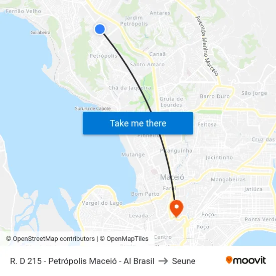 R. D 215 - Petrópolis Maceió - Al Brasil to Seune map
