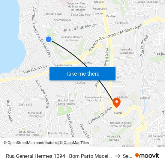 Rua General Hermes 1094 - Bom Parto Maceió - Al 57017-200 Brasil to Seune map