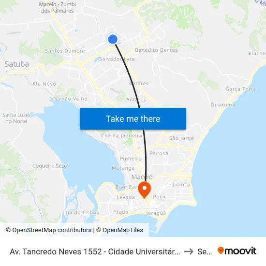 Av. Tancredo Neves 1552 - Cidade Universitária Maceió - Al Brasil to Seune map