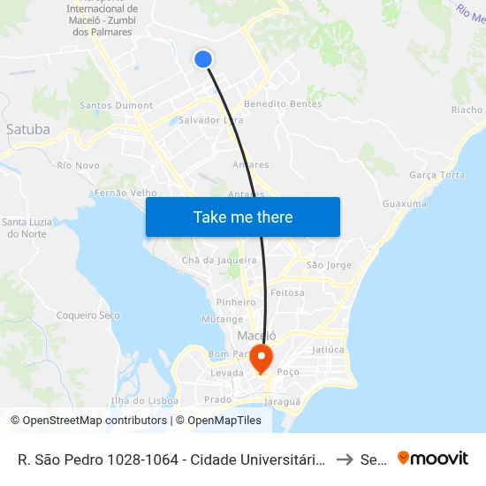 R. São Pedro 1028-1064 - Cidade Universitária Maceió - Al Brasil to Seune map