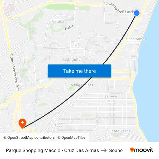 Parque Shopping Maceió - Cruz Das Almas to Seune map