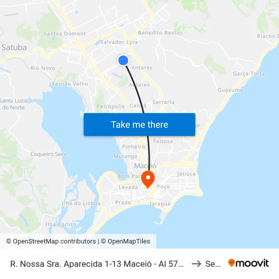 R. Nossa Sra. Aparecida 1-13 Maceió - Al 57081-480 Brasil to Seune map