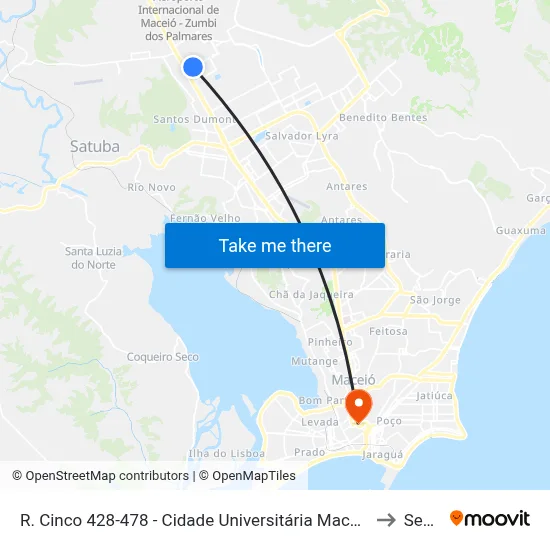 R. Cinco 428-478 - Cidade Universitária Maceió - Al Brasil to Seune map