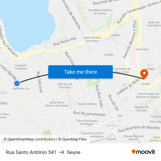Rua Santo Antônio 541 to Seune map