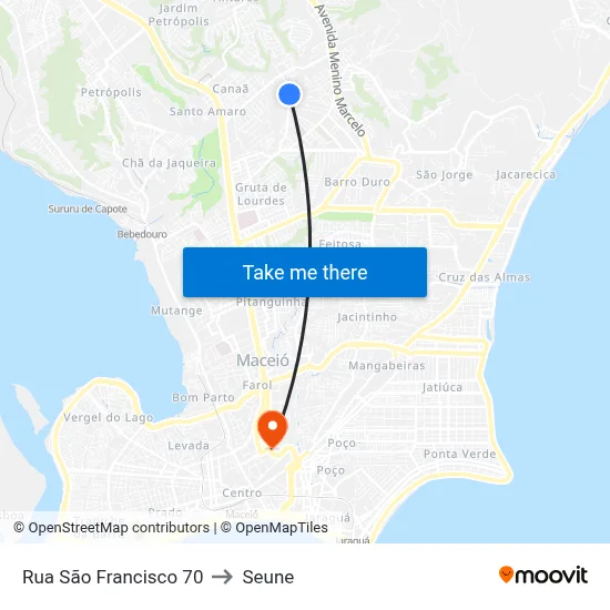 Rua São Francisco 70 to Seune map