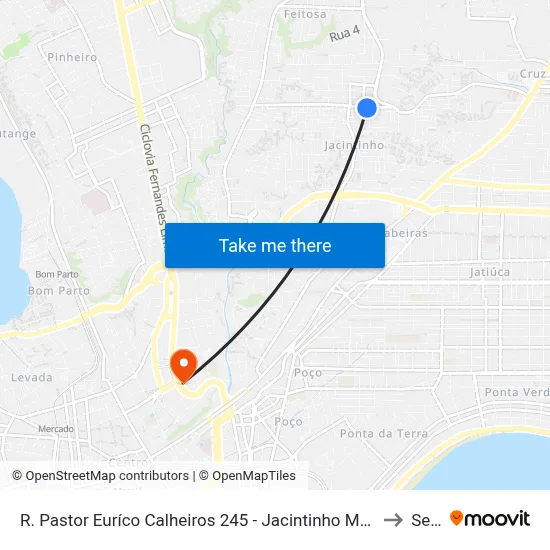 R. Pastor Euríco Calheiros 245 - Jacintinho Maceió - Al 57041-620 Brasil to Seune map