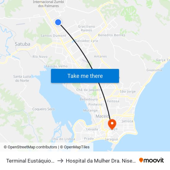 Terminal Eustáquio Gomes to Hospital da Mulher Dra. Nise da Silveira map