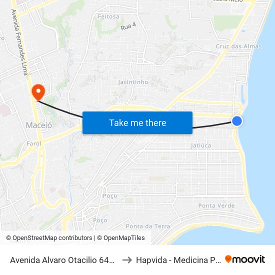 Avenida Alvaro Otacilio 6491 Jatiúca Maceió - Alagoas 57936 Brasil to Hapvida - Medicina Preventiva Oldemburgo Paranhos map