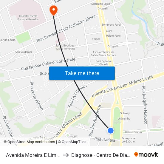 Avenida Moreira E Lima | Praça Centenário to Diagnose - Centro De Diagnóstico Por Imagem map