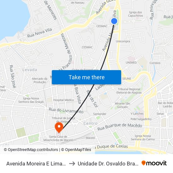 Avenida Moreira E Lima | Praça Centenário to Unidade Dr. Osvaldo Brandão SANTA CASA map