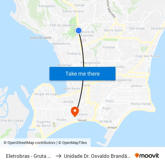 Eletrobras - Gruta De Lourdes to Unidade Dr. Osvaldo Brandão SANTA CASA map