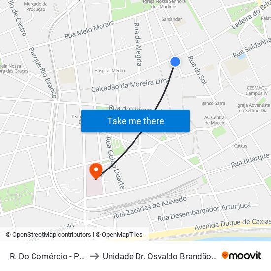 R. Do Comércio - P7 - Centro to Unidade Dr. Osvaldo Brandão SANTA CASA map