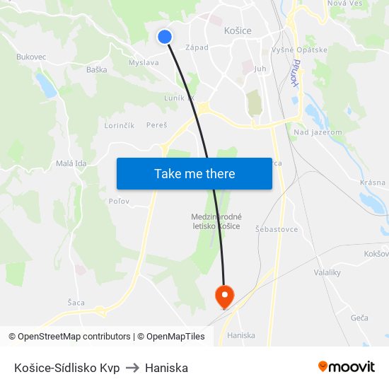 Košice-Sídlisko Kvp to Haniska map