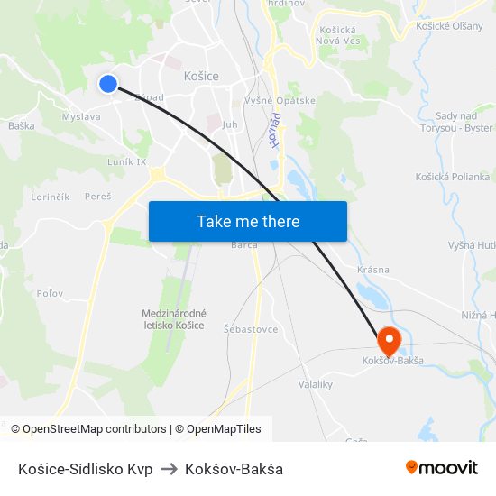 Košice-Sídlisko Kvp to Kokšov-Bakša map