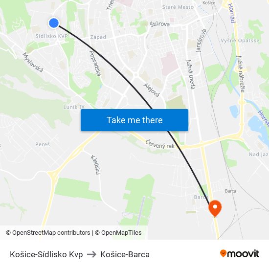 Košice-Sídlisko Kvp to Košice-Barca map