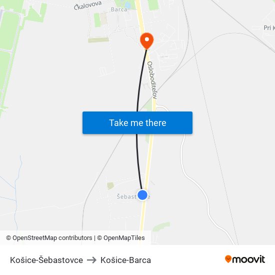 Košice-Šebastovce to Košice-Barca map