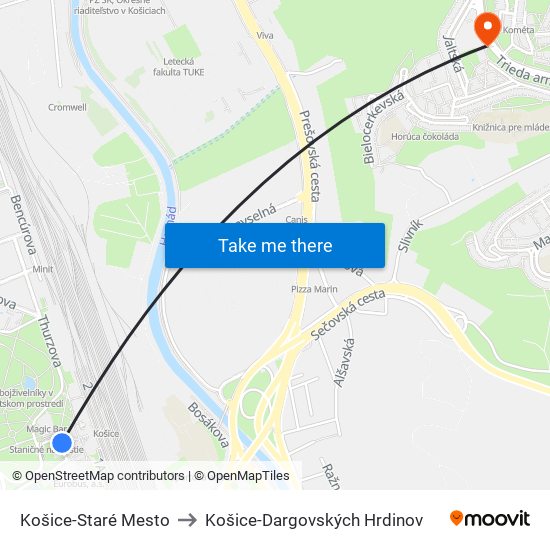 Košice-Staré Mesto to Košice-Dargovských Hrdinov map