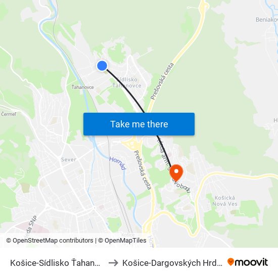 Košice-Sídlisko Ťahanovce to Košice-Dargovských Hrdinov map