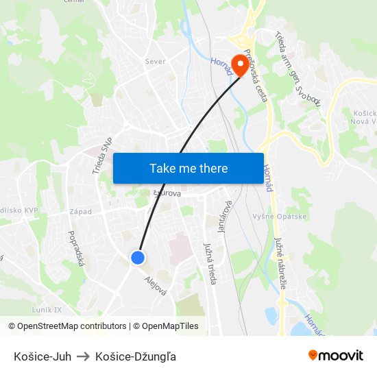 Košice-Juh to Košice-Džungľa map