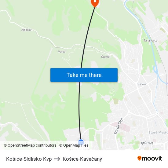 Košice-Sídlisko Kvp to Košice-Kavečany map