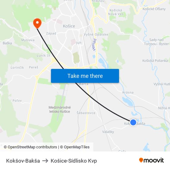 Kokšov-Bakša to Košice-Sídlisko Kvp map