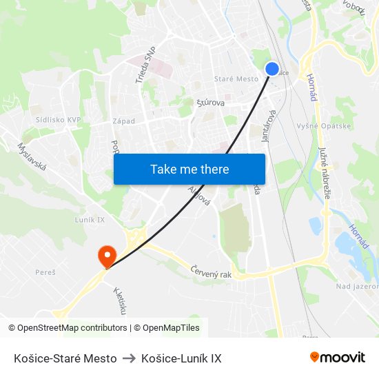 Košice-Staré Mesto to Košice-Luník IX map