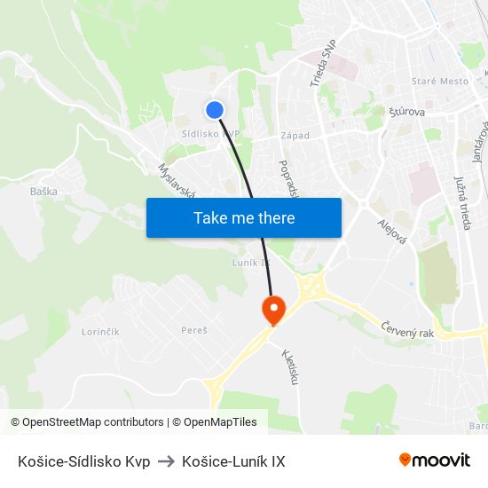 Košice-Sídlisko Kvp to Košice-Luník IX map