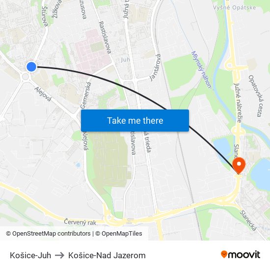 Košice-Juh to Košice-Nad Jazerom map