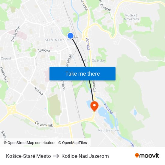 Košice-Staré Mesto to Košice-Nad Jazerom map