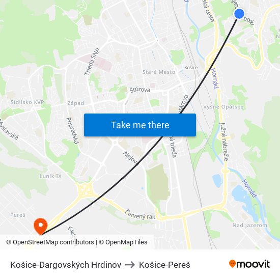 Košice-Dargovských Hrdinov to Košice-Pereš map