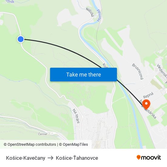 Košice-Kavečany to Košice-Ťahanovce map