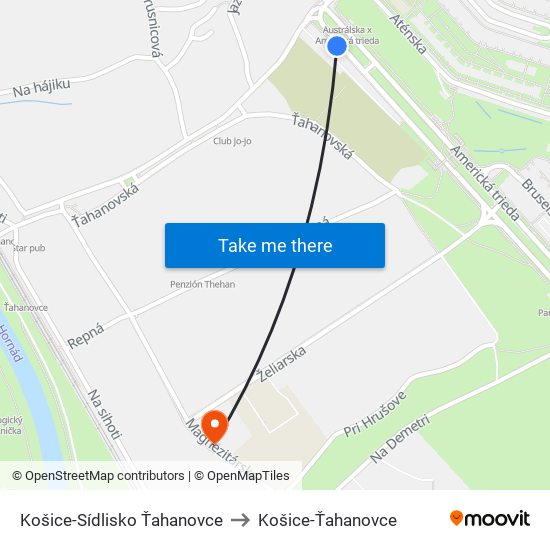 Košice-Sídlisko Ťahanovce to Košice-Ťahanovce map